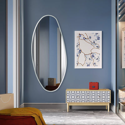 AUA CROWN HOME DECOR FURNITURE STORE 家居用品 Unique Water Drops Shaped Mirrors for Wall 47X23 Inch Full Length Wall Mounted Mirror Tall Mirror Full Body Floor Length Mirror Dressing Body Mirror Frameless Mirror Bedroom Bathroom Living Room
