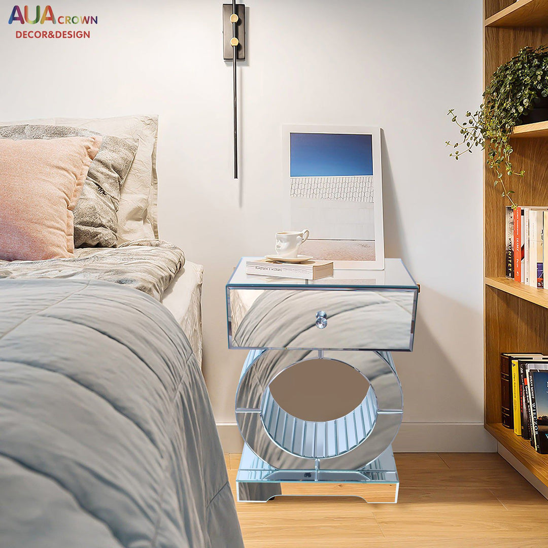 Unique Design Mirrored Accent Table With silver Mirror High-Quality Dresser Nightstand Sets